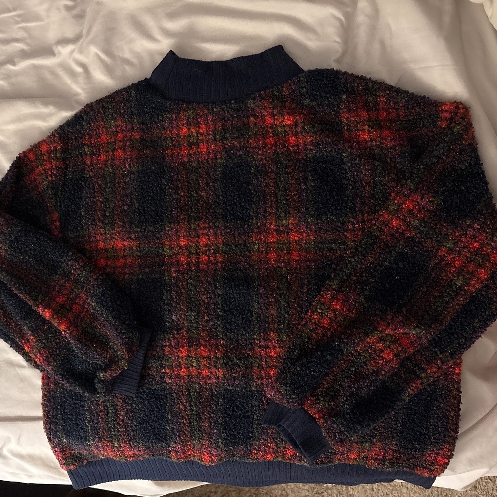 Anthropologie Porridge Plaid Sherpa Fleece Pullover Sweater large